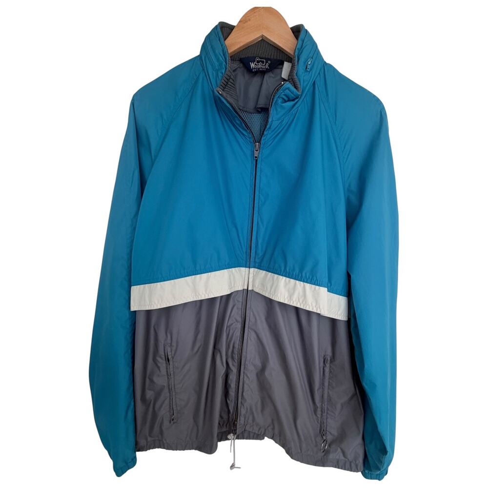 Woolrich Windbreaker Jacket Mens Large Blue Gray Full Zip Lightweight